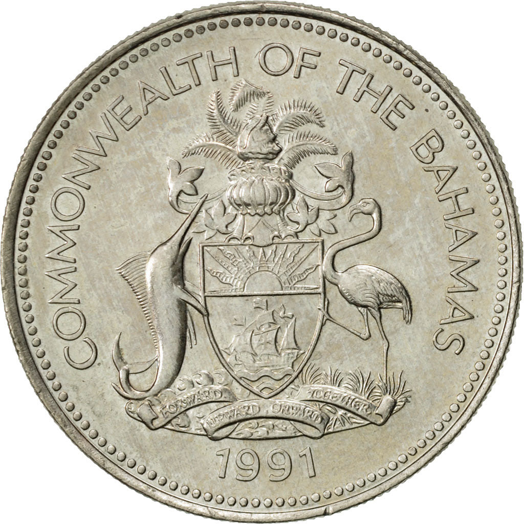 Coin, Bahamas, Elizabeth II, 25 Cents, 1991, Franklin Mint, MS(60-62)