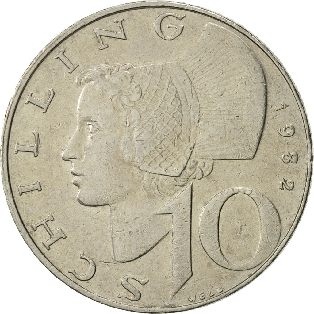 Coin, Austria, 10 Schilling, 1982, AU(50-53), Copper-Nickel Plated Nickel