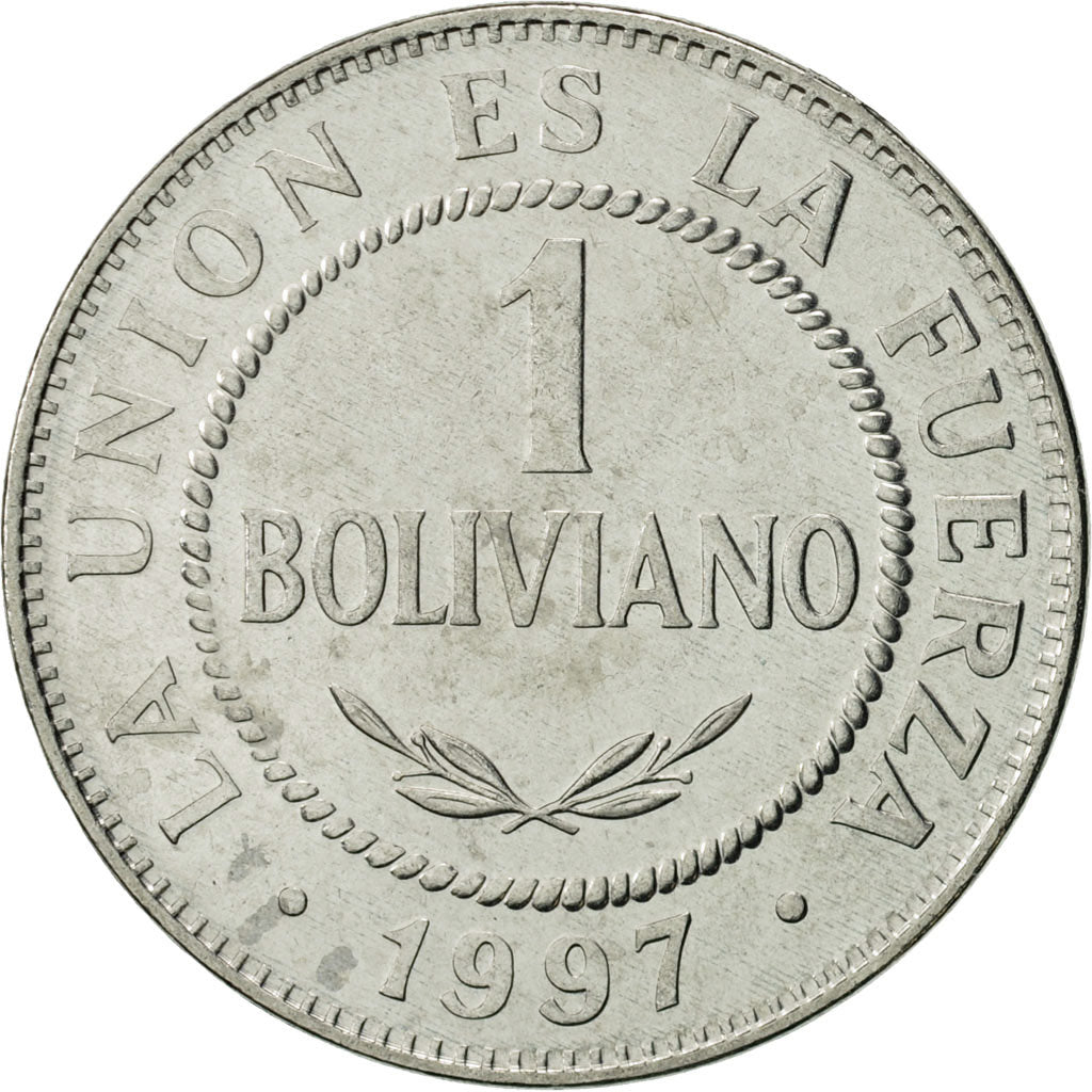 Coin, Bolivia, Boliviano, 1997, AU(55-58), Stainless Steel, KM:205