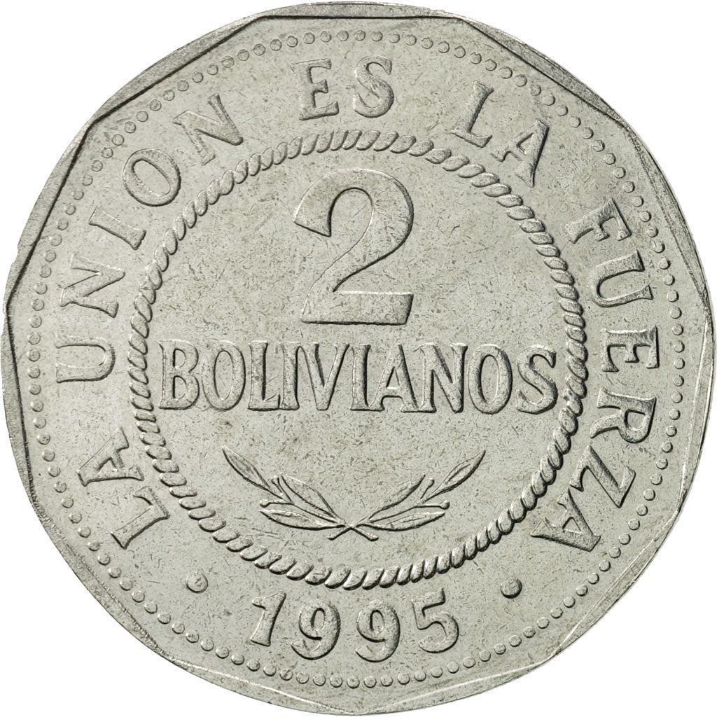 Moneda, Bolivia, 2 Bolivianos, 1995, EBC, Acero inoxidable, KM:206.2