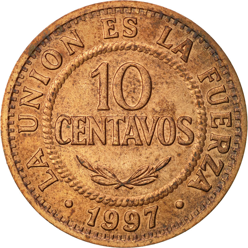 Moneda, Bolivia, 10 Centavos, 1997, MBC, Cobre recubierto de acero, KM:202a