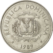 Coin, Dominican Republic, 1/2 Peso, 1989, AU(50-53), Nickel Clad Steel, KM:73.1