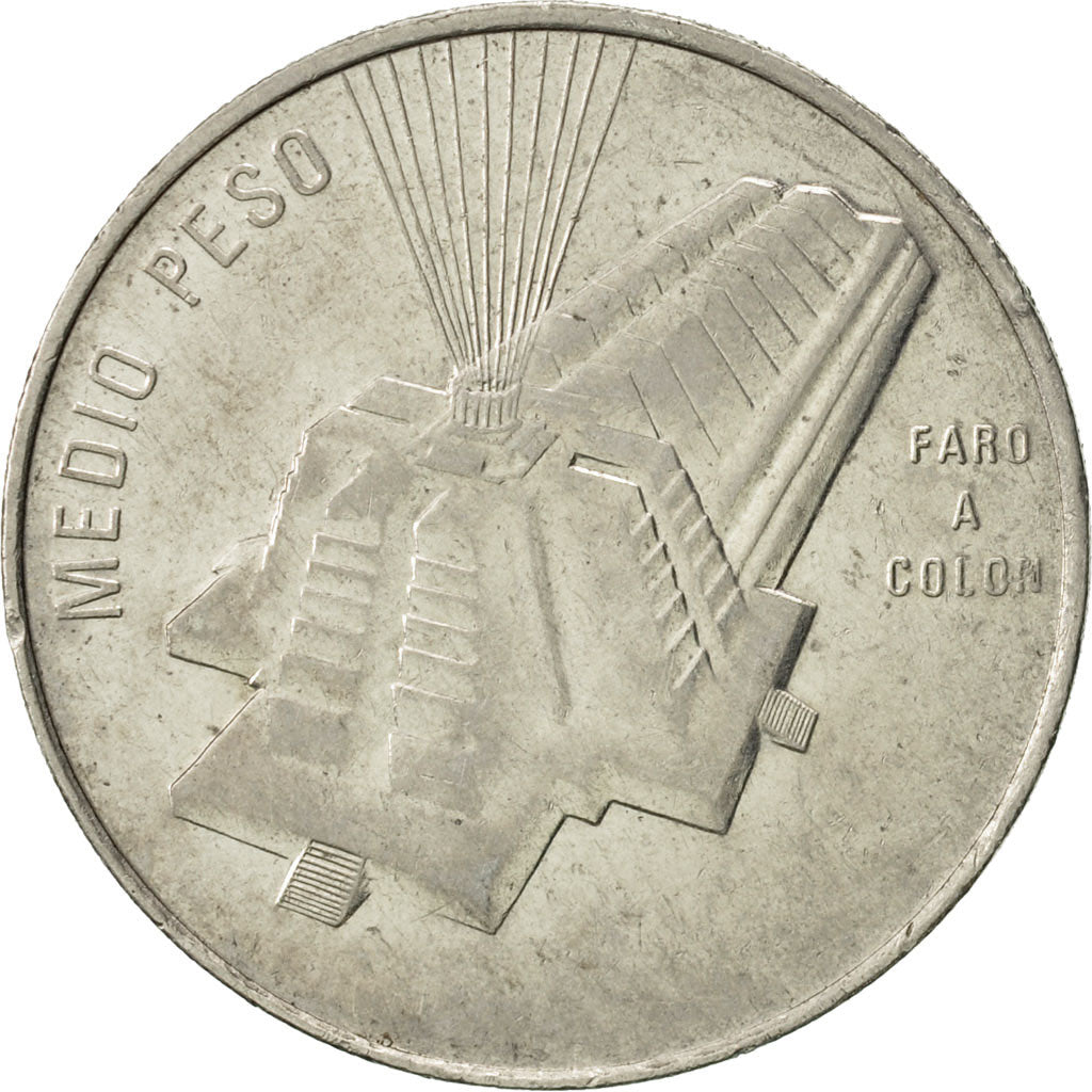 Coin, Dominican Republic, 1/2 Peso, 1989, AU(50-53), Nickel Clad Steel, KM:73.1
