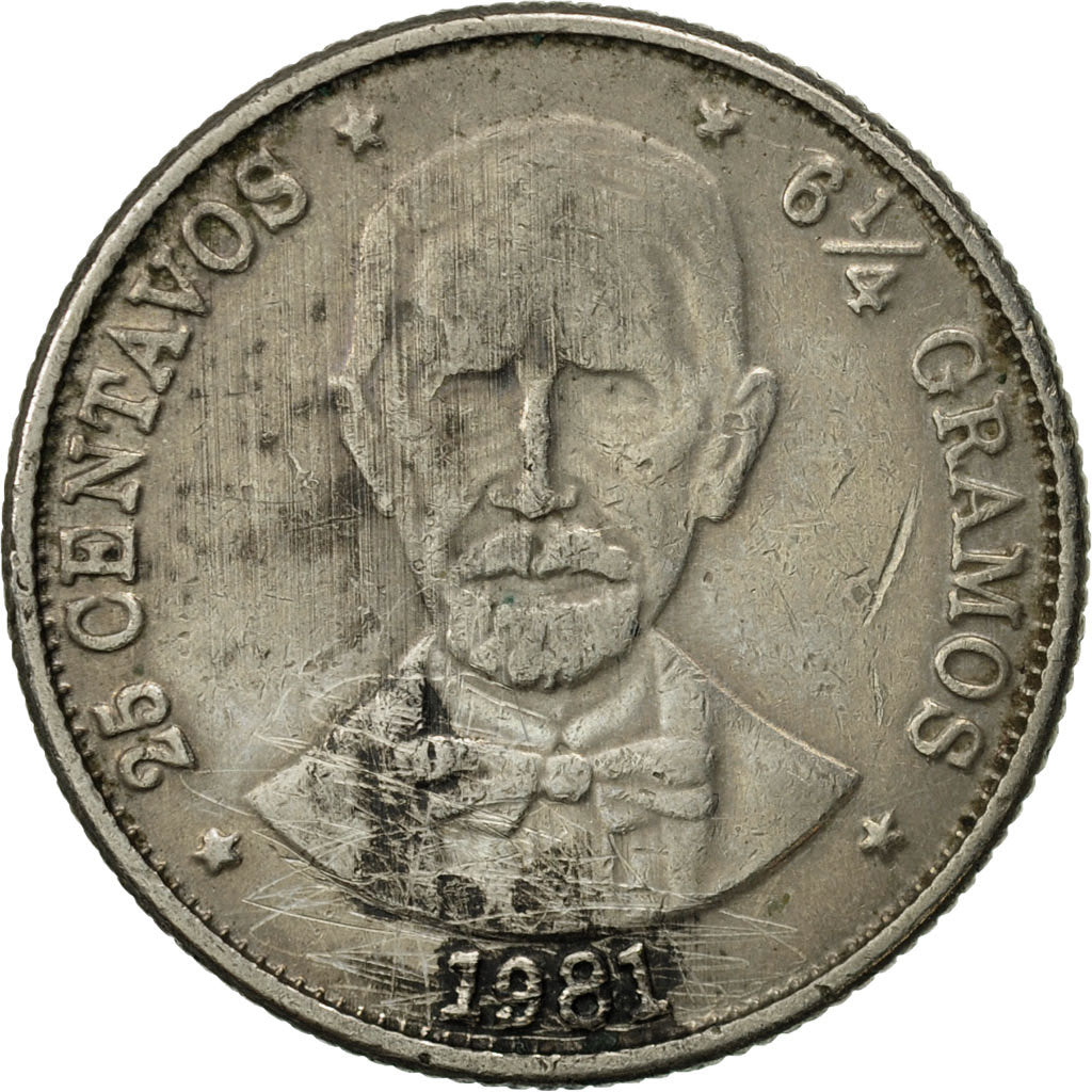 Coin, Dominican Republic, 25 Centavos, 1981, EF(40-45), Copper-nickel, KM:51