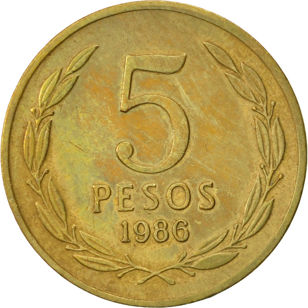 Coin, Chile, 5 Pesos, 1986, Santiago, EF(40-45), Aluminum-Bronze, KM:217.1