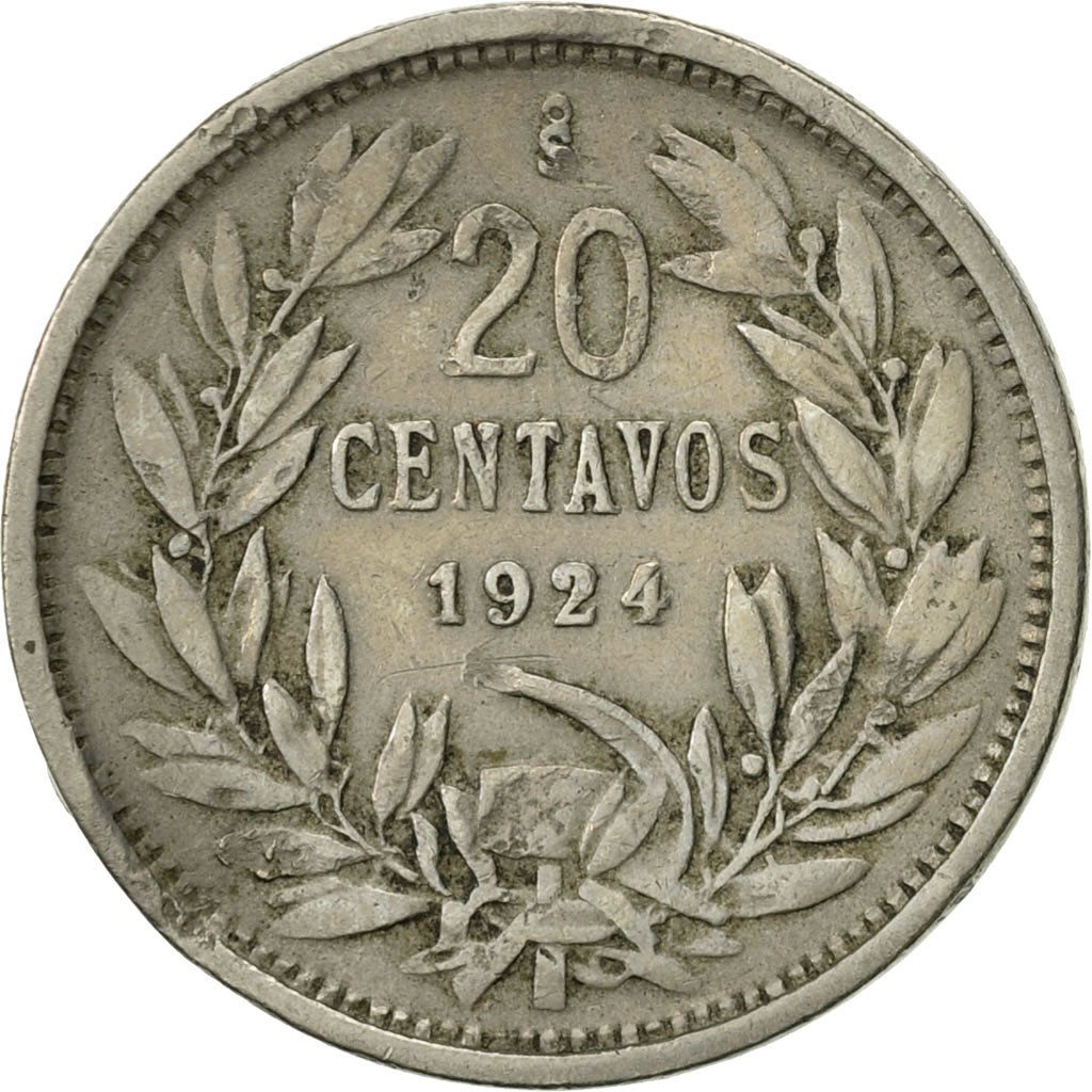 Moneda, Chile, 20 Centavos, 1924, BC+, Cobre - níquel, KM:167.1