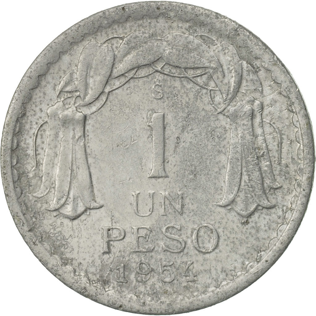 Coin, Chile, Peso, 1954, VF(30-35), Aluminum, KM:179a