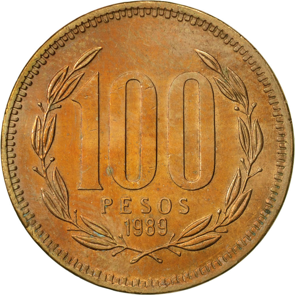 Moneda, Chile, 100 Pesos, 1989, Santiago, MBC, Aluminio - bronce, KM:226.2