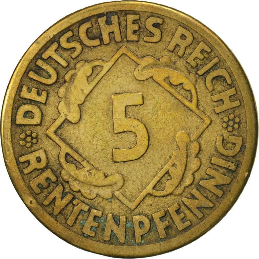 Coin, GERMANY, WEIMAR REPUBLIC, 5 Rentenpfennig, 1924, Stuttgart, EF(40-45)
