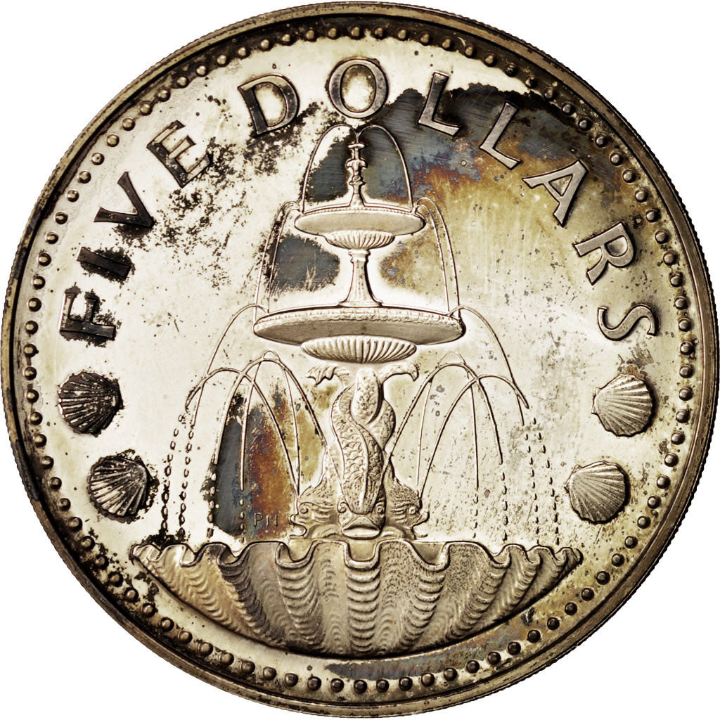 Munten, Barbados, 5 Dollars, 1973, Franklin Mint, PR+, Zilver, KM:16a