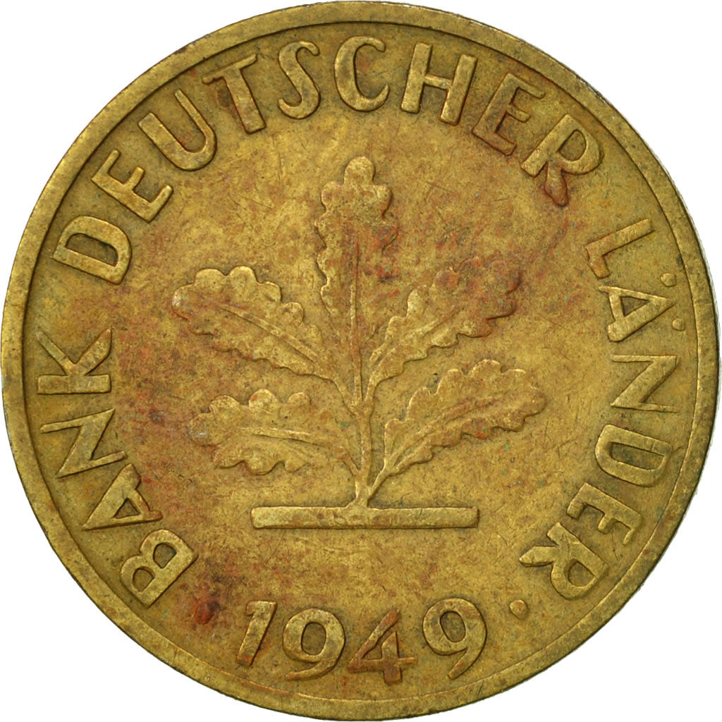 Moneta, Niemcy - RFN, 10 Pfennig, 1949, Karlsruhe, EF(40-45), Mosiądz powlekany