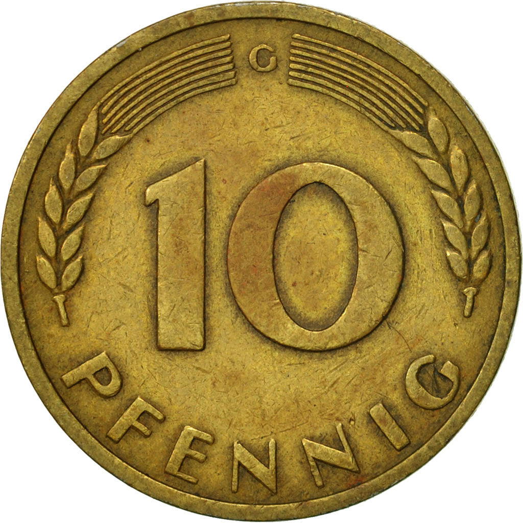 Moneta, Niemcy - RFN, 10 Pfennig, 1949, Karlsruhe, EF(40-45), Mosiądz powlekany