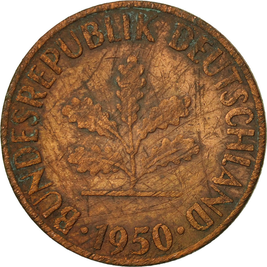 Monnaie, République fédérale allemande, Pfennig, 1950, Karlsruhe, TB, Copper