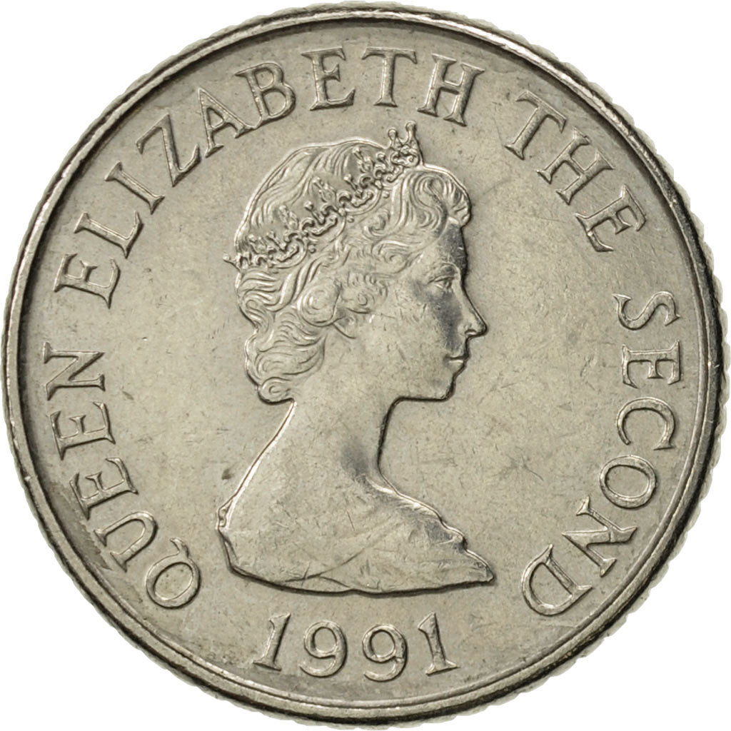 Coin, Jersey, Elizabeth II, 5 Pence, 1991, AU(50-53), Copper-nickel, KM:56.2