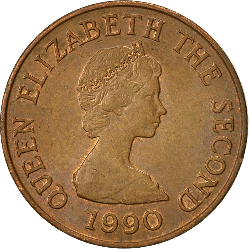 Coin, Jersey, Elizabeth II, Penny, 1990, EF(40-45), Bronze, KM:54
