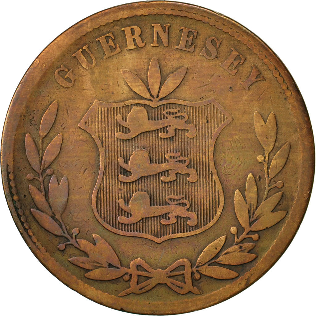 Munten, Guernsey, 8 Doubles, 1864, Heaton, Birmingham, FR, Bronze, KM:7