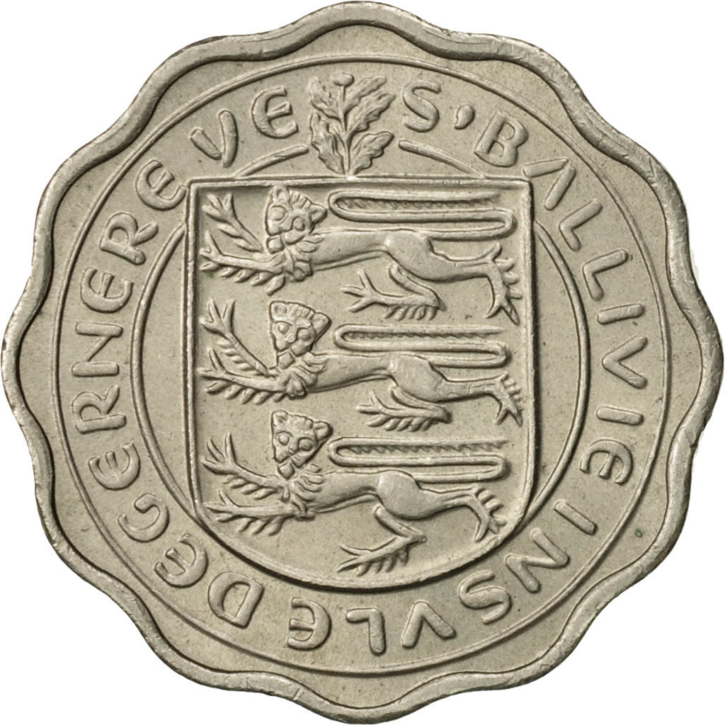 Guernsey, Elizabeth II, 3 Pence, 1959, Heaton, AU(50-53), Copper-nickel, KM:18