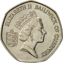 Guernsey, Elizabeth II, 20 Pence, 1990, Heaton, MBC+, Cobre - níquel, KM:44