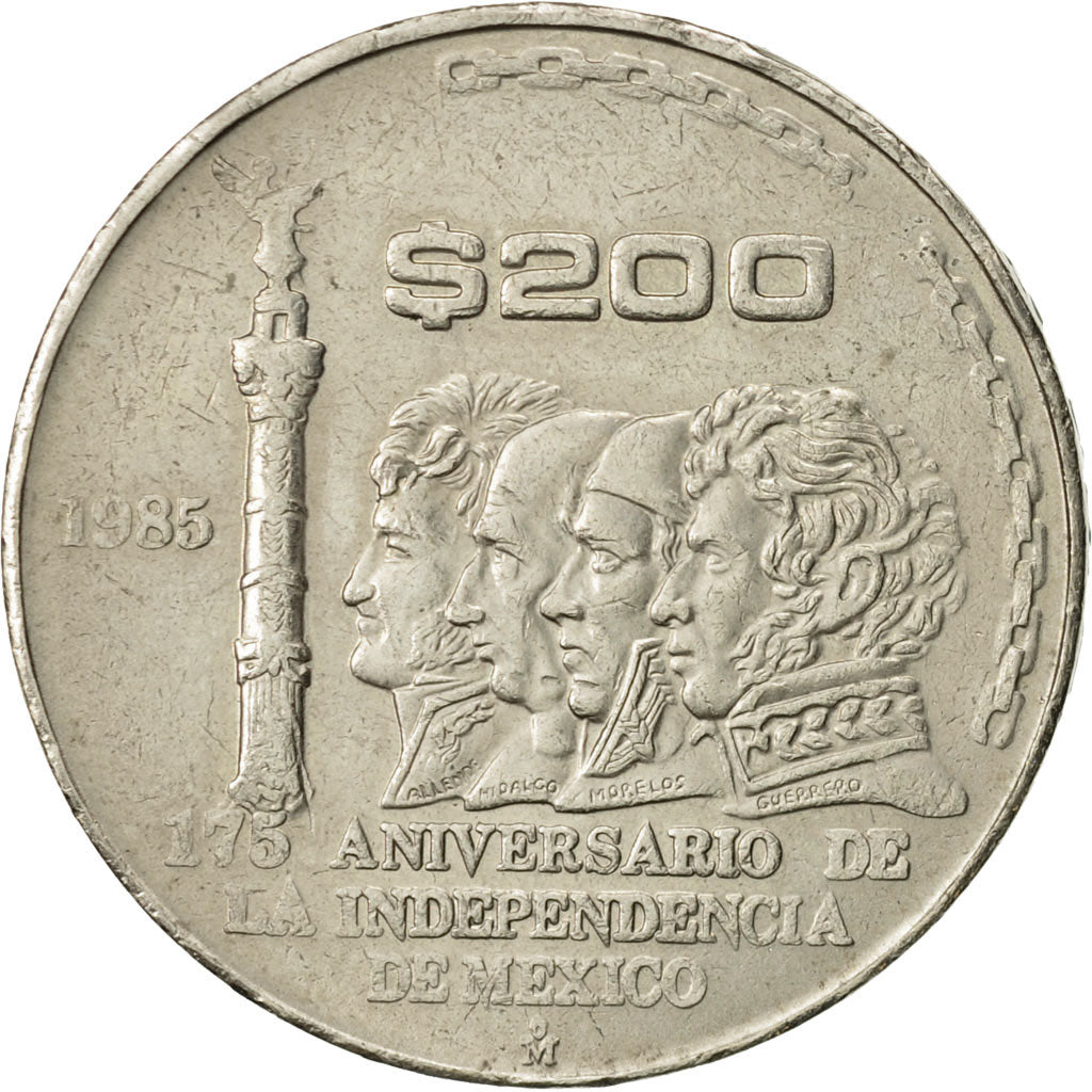 Moneda, México, 200 Pesos, 1985, Mexico City, MBC, Cobre - níquel, KM:509