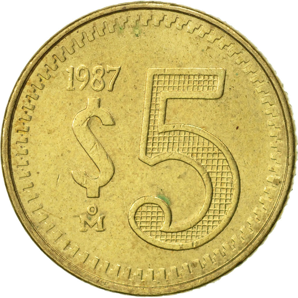 Moneda, México, 5 Pesos, 1987, Mexico City, MBC, Latón, KM:502