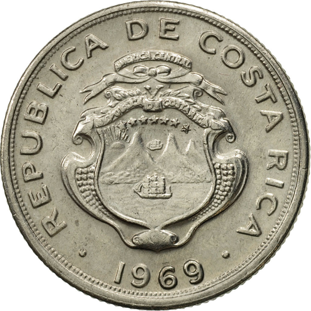Coin, Costa Rica, 10 Centimos, 1969, AU(50-53), Copper-nickel, KM:185.2