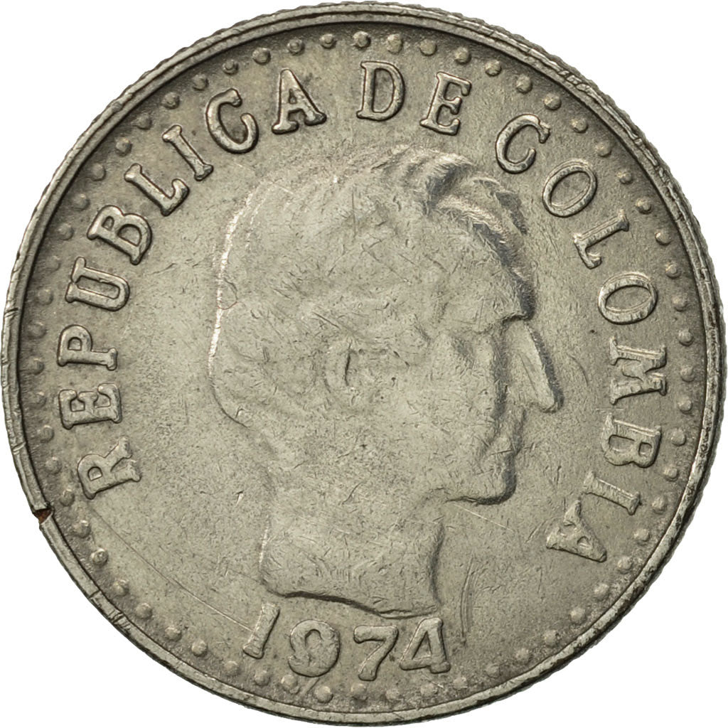 Coin, Colombia, 10 Centavos, 1974, EF(40-45), Nickel Clad Steel, KM:253