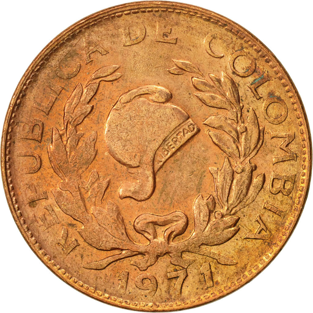 Moneta, Colombia, 5 Centavos, 1971, BB+, Acciaio ricoperto in rame, KM:206a