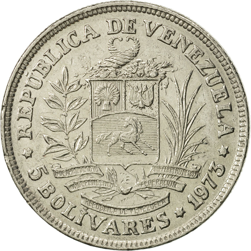 Coin, Venezuela, 5 Bolivares, 1973, Madrid, EF(40-45), Nickel, KM:44