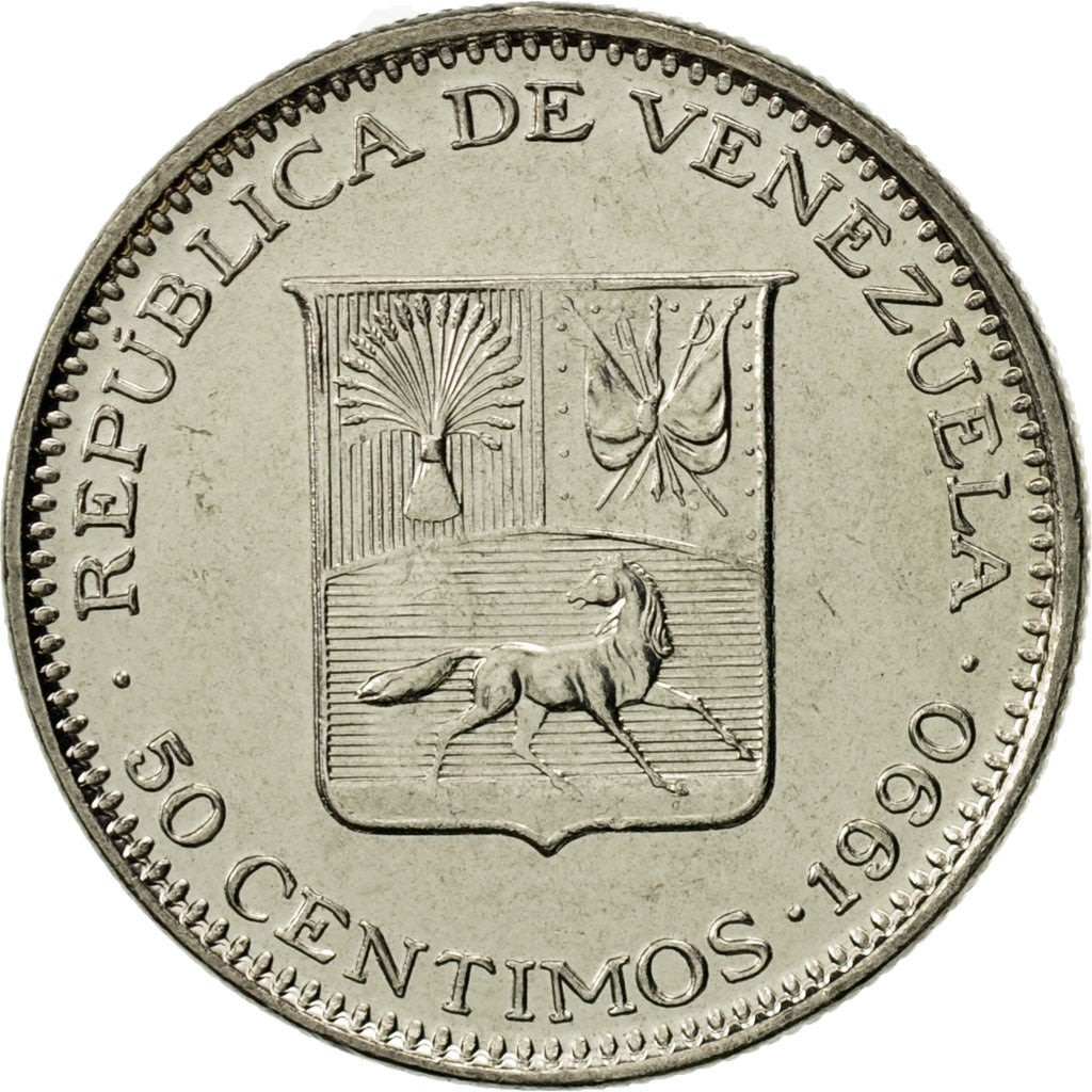Münze, Venezuela, 50 Centimos, 1990, VZ, Nickel Clad Steel, KM:41a