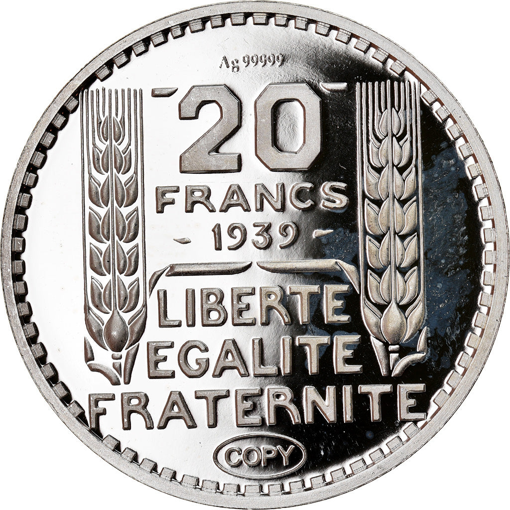 France, Médaille, Reproduction de la 20 Francs TURIN 1939, FDC, Argent