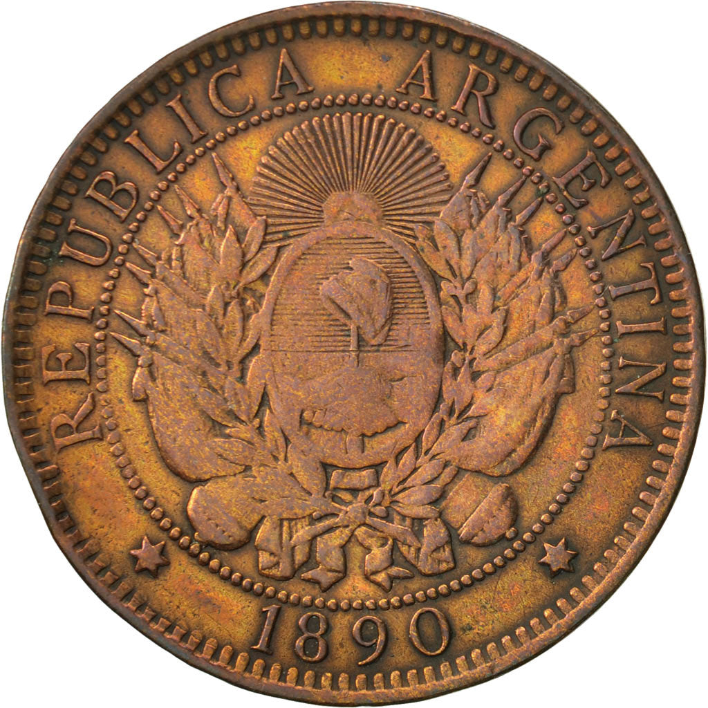Argentina, 2 Centavos, 1890, EF(40-45), Bronze, KM:33