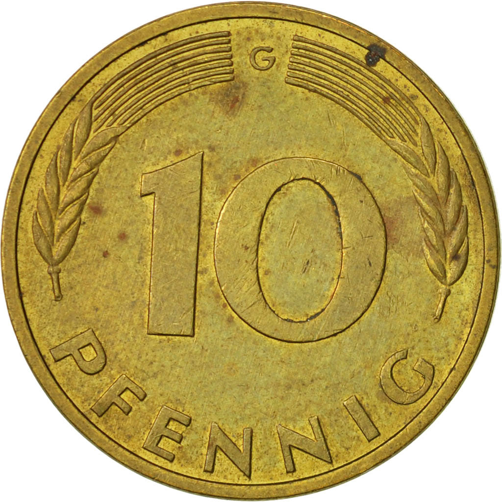 Moneta, Niemcy - RFN, 10 Pfennig, 1988, Karlsruhe, EF(40-45), Mosiądz powlekany
