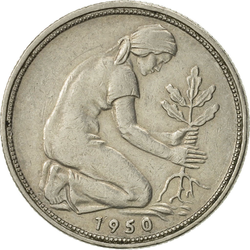 Coin, GERMANY - FEDERAL REPUBLIC, 50 Pfennig, 1950, Hambourg, EF(40-45)