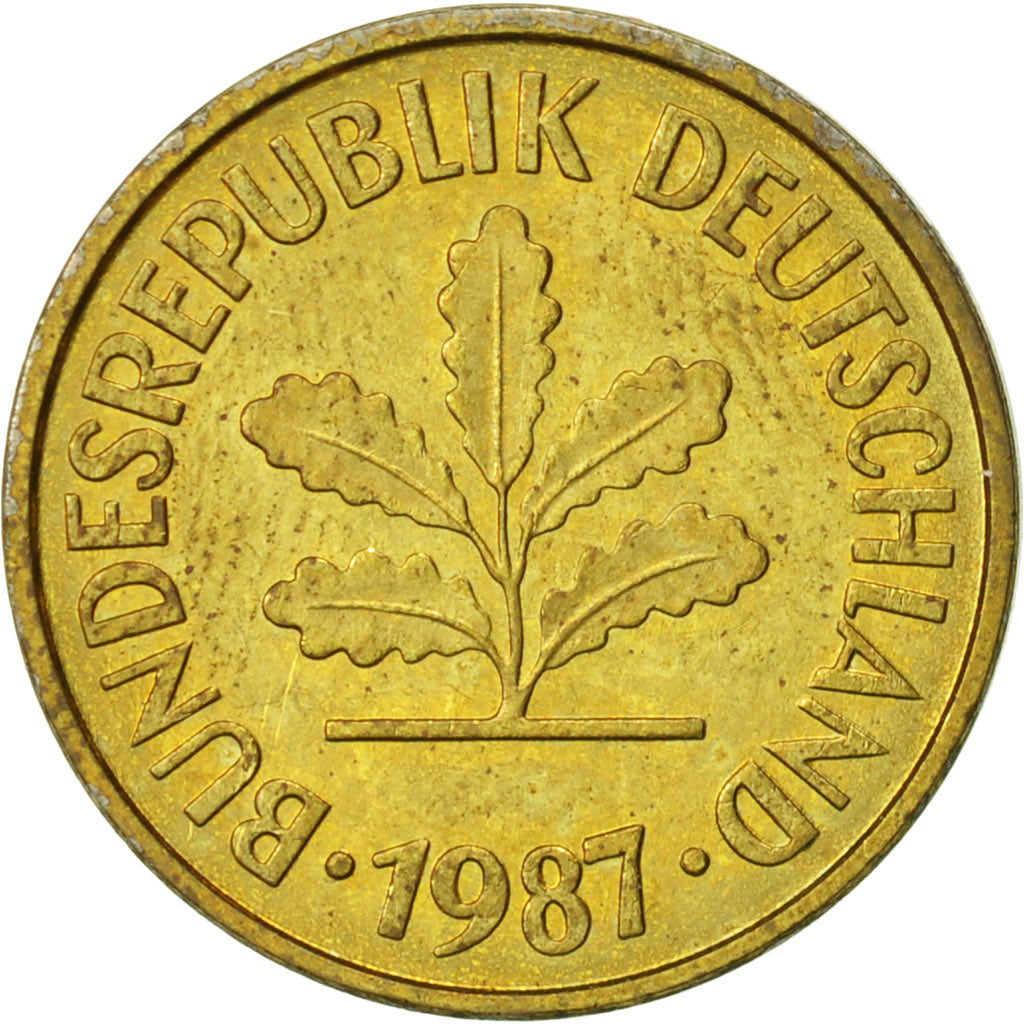 Münze, Bundesrepublik Deutschland, 5 Pfennig, 1987, Stuttgart, SS+, Brass Clad