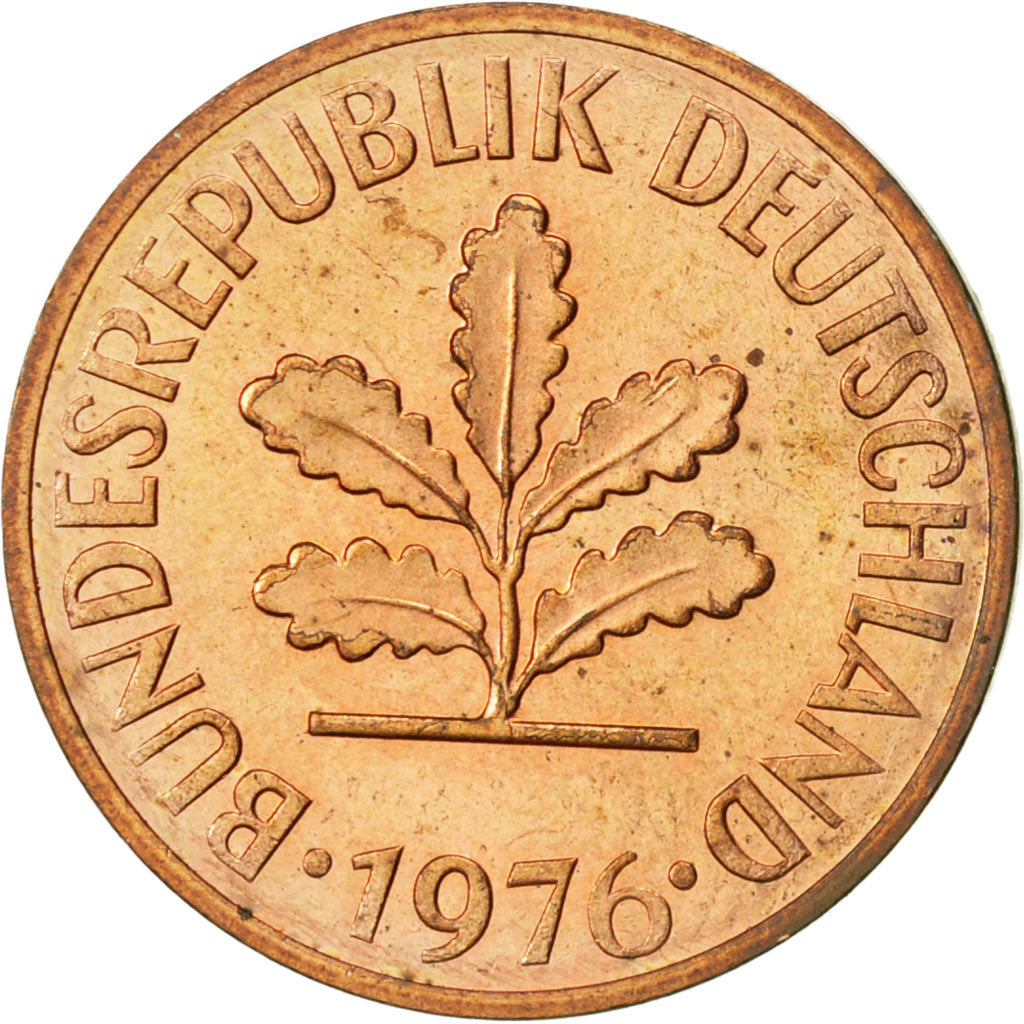 Moneta, Niemcy - RFN, 2 Pfennig, 1976, Hambourg, AU(50-53), Miedź platerowana