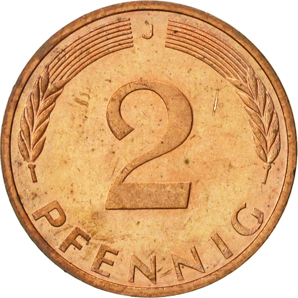 Moneta, Niemcy - RFN, 2 Pfennig, 1976, Hambourg, AU(50-53), Miedź platerowana