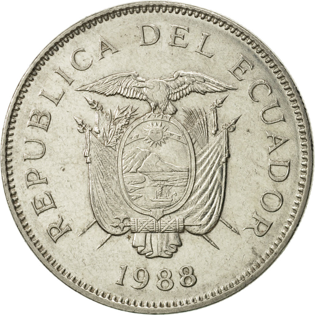 Coin, Ecuador, 50 Sucres, 1988, AU(50-53), Nickel Clad Steel, KM:93