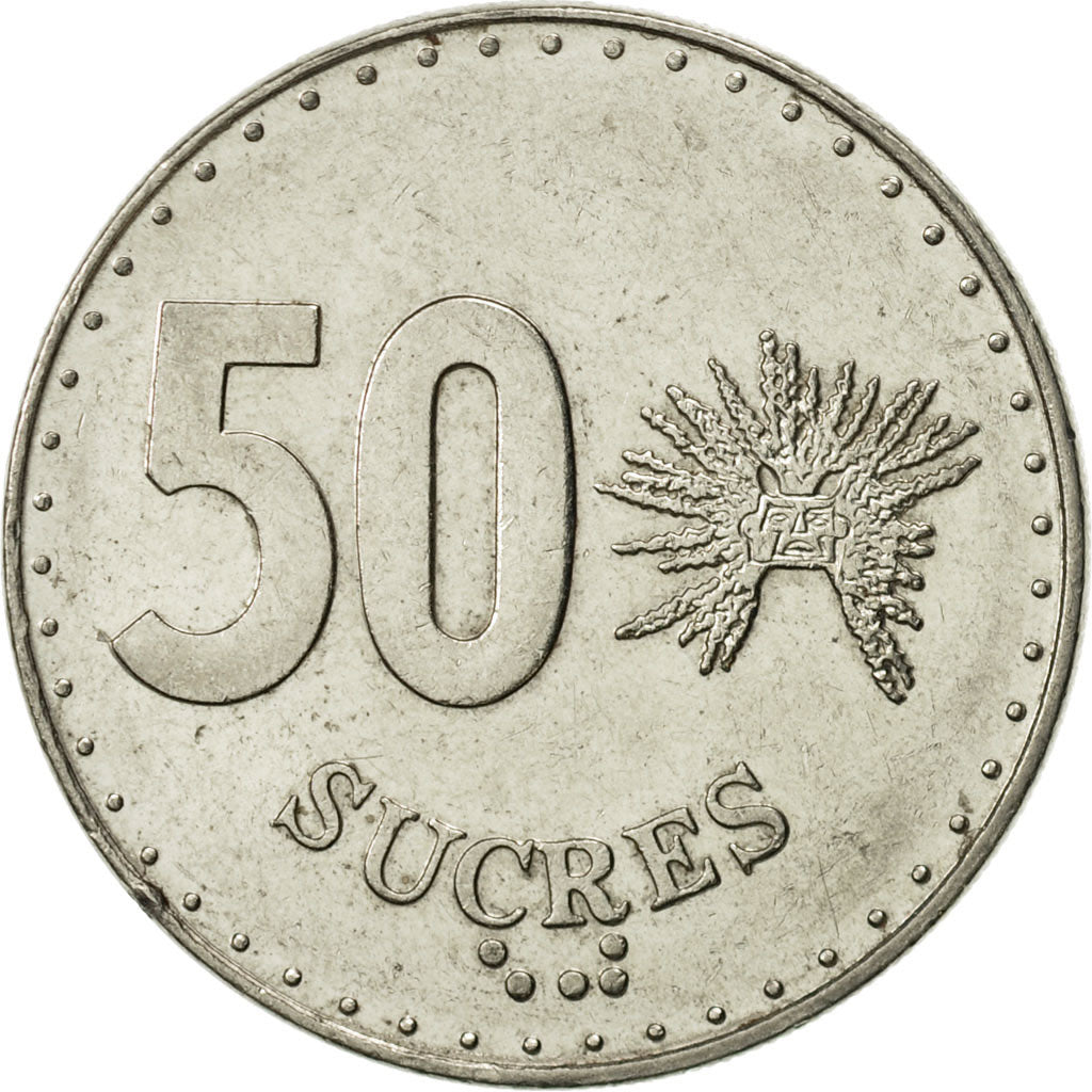 Coin, Ecuador, 50 Sucres, 1988, AU(50-53), Nickel Clad Steel, KM:93