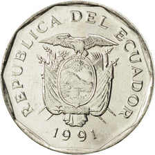 Coin, Ecuador, 10 Sucres, Diez, 1991, MS(60-62), Nickel Clad Steel, KM:92.2