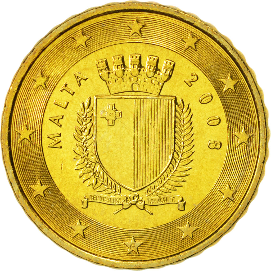 Malta, 10 Euro Cent, 2008, STGL, Messing, KM:128