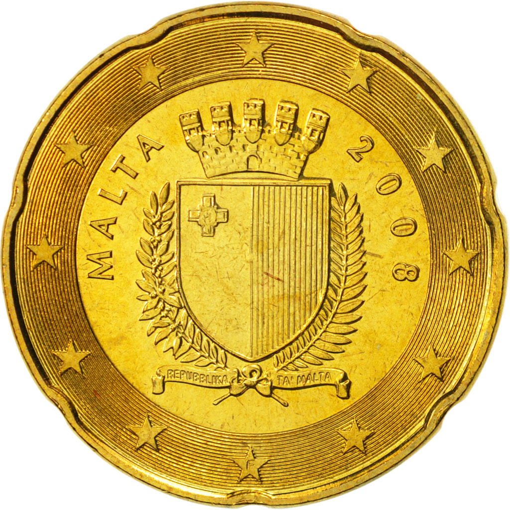 Malte, 20 Euro Cent, 2008, FDC, Laiton, KM:129