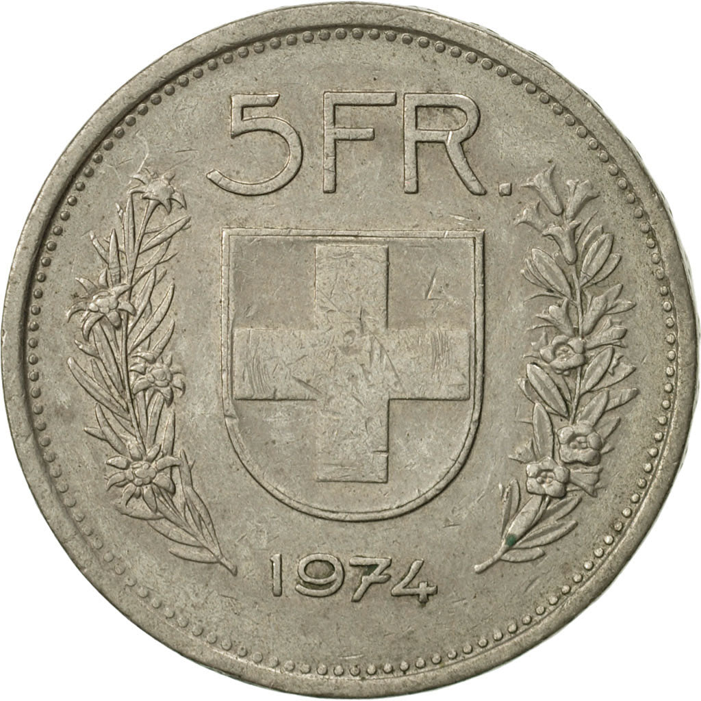 Switzerland, 5 Francs, 1974, Bern, AU(50-53), Copper-nickel, KM:40a.1