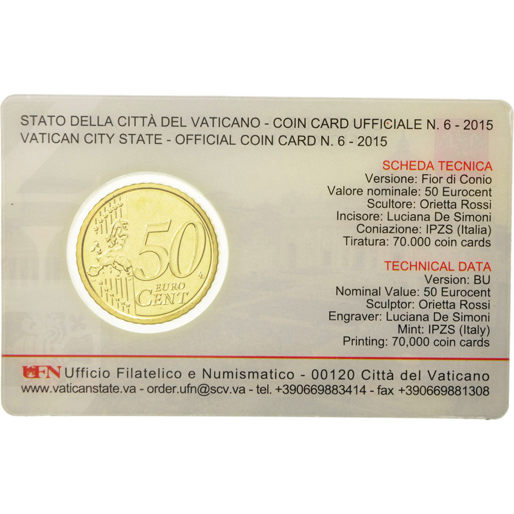 VATICAN CITY, 50 Euro Cent, 2015, MS(65-70), Brass