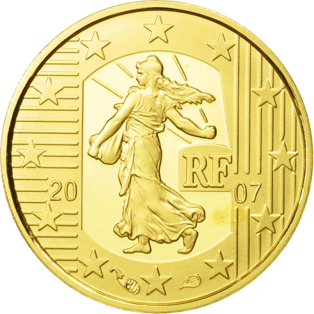 France, 5 Euro, Semeuse, 2007, PROOF MS(65-70), Gold, KM:1525