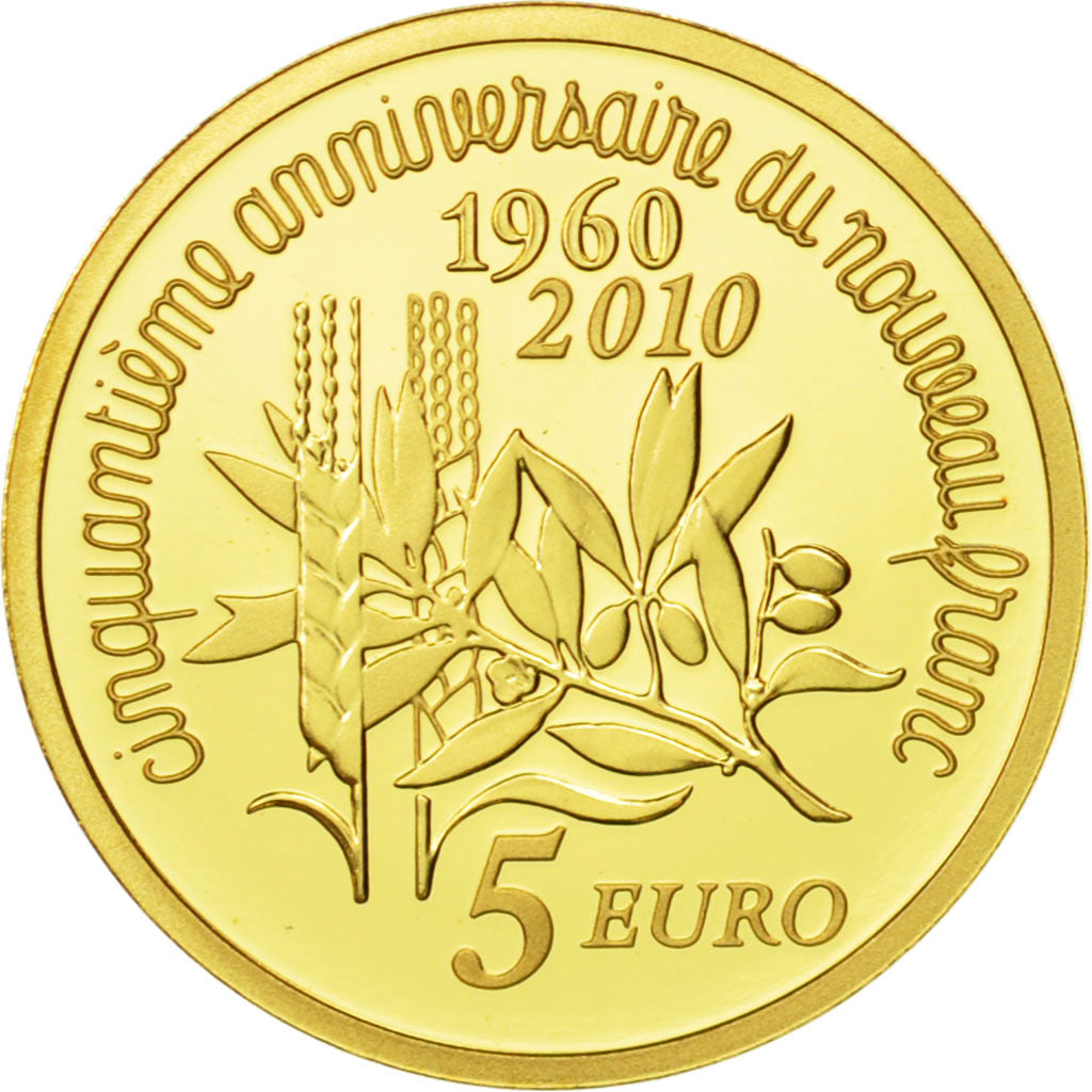 France, 5 Euro, Semeuse, 2010, PROOF MS(65-70), Gold, KM:1674