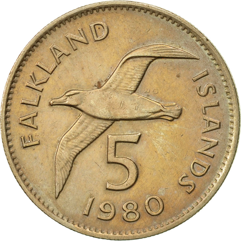 Coin, Falkland Islands, Elizabeth II, 5 Pence, 1980, AU(50-53), Copper-nickel