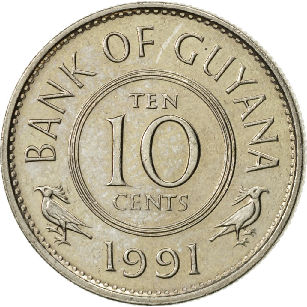 Coin, Guyana, 10 Cents, 1991, AU(55-58), Copper-nickel, KM:33