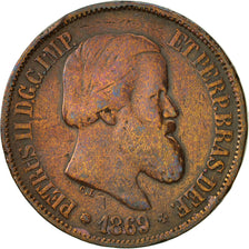 Brasile, Pedro II, 20 Reis, 1869, MB, Bronzo, KM:474