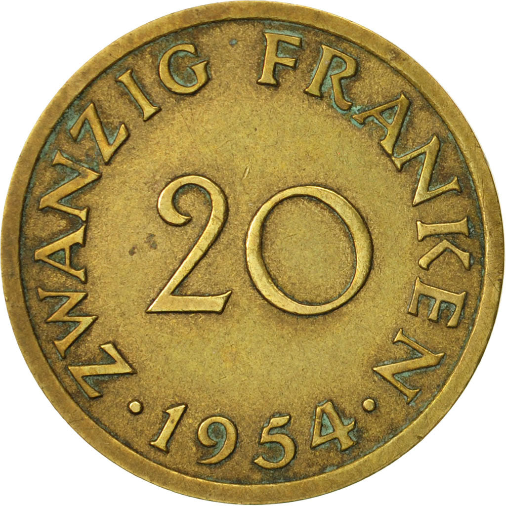 Coin, SAARLAND, 20 Franken, 1954, Paris, AU(50-53), Aluminum-Bronze, KM:2