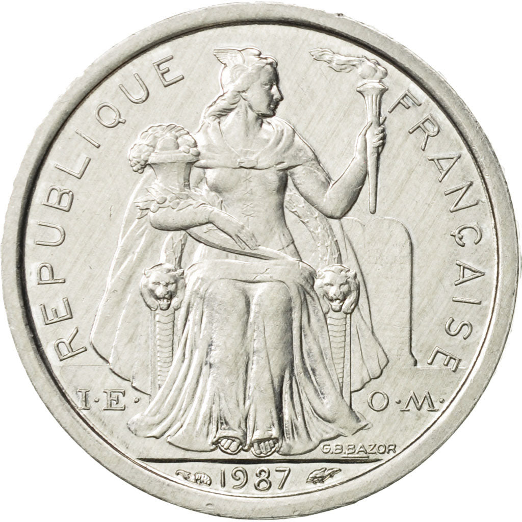 Coin, French Polynesia, Franc, 1987, Paris, MS(60-62), Aluminum, KM:11